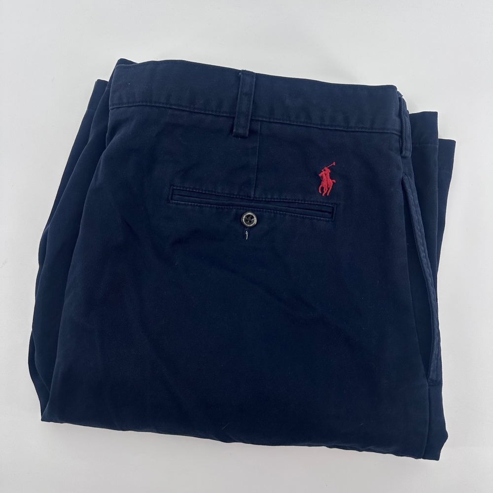 Polo Ralph Lauren Tyler Short Mens 42T Navy Blue Pleated Cotton Chino Tall Zip
